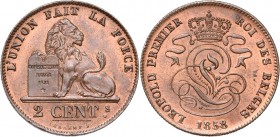 BELGIQUE, Royaume, Léopold Ier (1831-1865), Cu 2 centimes, 1858. Dupriez 610. Fine griffe et brisure du coin au droit.
FDC