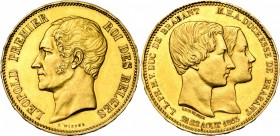 BELGIQUE, Royaume, Léopold Ier (1831-1865), AV 100 francs, 1853. Mariage du duc de Brabant. Dupriez 538; Fr. 6. Flan poli. Fines griffes. Légèrement n...