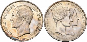 BELGIQUE, Royaume, Léopold Ier (1831-1865), AR 5 francs, 1853. Mariage du duc de Brabant. Dupriez 540. Avec trait dans la date. Minuscules coups. Bell...