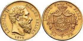 BELGIQUE, Royaume, Léopold II (1865-1909), AV 20 francs, 1871. Type IV. Dupriez 1129; Bogaert 1129B.
TB