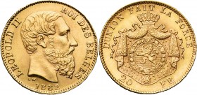 BELGIQUE, Royaume, Léopold II (1865-1909), AV 20 francs, 1882. Dupriez 1228; Fr. 8.
SUP