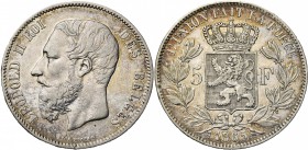 BELGIQUE, Royaume, Léopold II (1865-1909), AR 5 francs, 1865. Dupriez 968.
TB