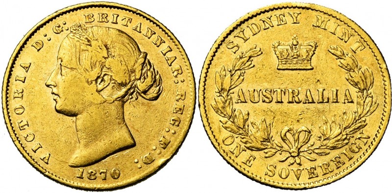 AUSTRALIE, Victoria (1837-1901), AV souverain, 1870, Sydney. Fr. 10.
B à TB