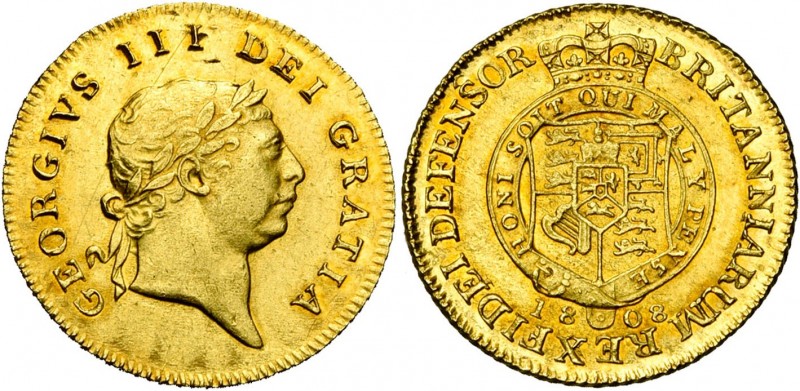 GRANDE-BRETAGNE, Georges III (1760-1820), AV demi-guinée, 1808. S. 3737; Fr. 364...