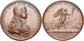 FRANCE, AE médaille, 1658, Roussel et Molart. Victoire de Turenne à la bataille des Dunes, près de Dunkerque. D/ B. dr. et cuir. de Louis XIV à d. R/ ...