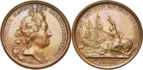 FRANCE, AE médaille, 1696, Mauger. Victoire de Jean Bart sur la flotte hollandaise au large du Texel. D/ T. de Louis XIV à d. R/ INCENS AUT CAPT HOST ...