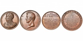FRANCE, lot de 2 médailles: 1826, Peuvrier & Vernet, Le comte Guilleminot, pair de France (AE, 50 mm); 1826, Caqué, Ouverture des écluses de chasse de...