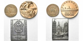 FRANCE, lot de 3 médailles à thème maritime: s.d., Turin, Le Dunkerque (AE, 68 mm, attribuée sur la tranche); 1955, Fraisse, Les Chargeurs Réunis à la...