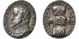 PAYS-BAS MERIDIONAUX, AR médaille, 1566, Jonghelinck. Insigne des Gueux. D/ EN TOVT FIDELLES AV ROY B. de Philippe II à g. R/ IVSQVES A PORTER LA BESA...