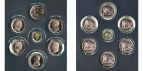 BELGIQUE, set de 7 médailles commémoratives du bicentenaire de la bataille de Waterloo, dont une médaille en or à l''effigie du duc de Wellington (22,...