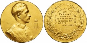 BELGIQUE, AV médaille, 1935, Maucquoy. Premier prix de droit naturel au concours universitaire 1933-1935. D/ B. de LéopoldIII à d. R/ Couronne de laur...