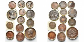 BELGIQUE, lot de 13 médailles en bronze, dont: 1848, Léopold Ier fidèle à la Constitution; 1852, Charles Rogier, ministre de l''intérieur; 1853, Major...