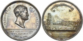 ETATS-UNIS, AR médaille, 1869, W. Barber. Chemin de fer du Pacifique. D/ PRESIDENCY - OF U.S. GRANT/ THE OCEANS UNITED/ BY RAILWAY/ MAY 10, 1869. T. d...