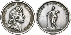 FRANCE, AR médaille, 1661, Mauger. Secret des conseils du roi. D/ LUDOVICUS XIIII· REX CHRISTIANISS· T. du roi à d. R/ ARGANA CONSILIORUM. A l''ex., M...