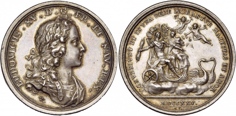 FRANCE, AR médaille, 1725, G.W. Vestner. Mariage de Louis XV et Marie Leszczynsk...