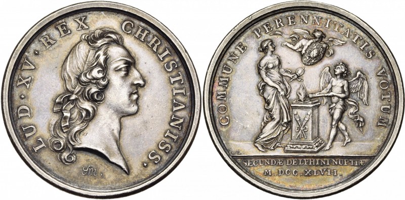 FRANCE, AE médaille, 1747, Marteau. Mariage du Dauphin et de Marie-Josèphe de Sa...