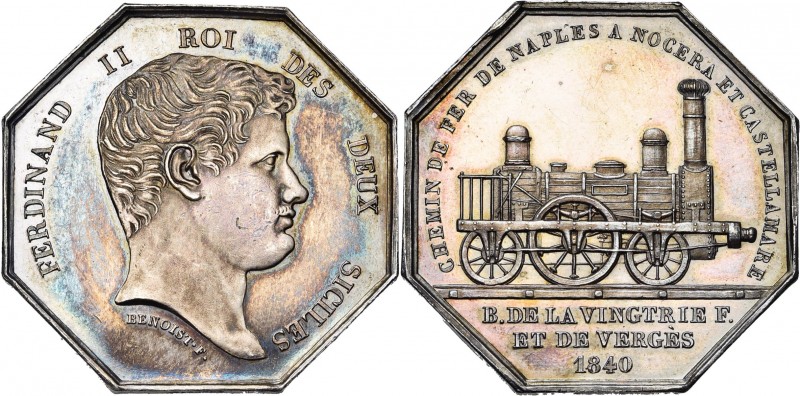 ITALIE, AR médaille, 1840, Benoist. Chemin de fer de Naples à Nocera et Castella...