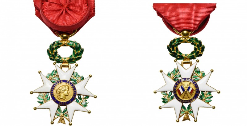 FRANCE, Ordre de la Légion d’honneur, croix d''officier en or, modèle 1870. Ruba...