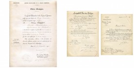 BELGIQUE, brevet d’attribution pour un grand-officier civil de l’ordre de Léopold attribué à M. Crozier le 23 septembre 1895, lettre d’avis du 23 octo...