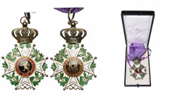 BELGIQUE, Ordre de Léopold. Croix de commandeur à titre civil, modèle unilingue en métal doré. Avec brevet d''attribution en date du 28 mars 1968....