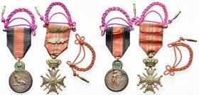 BELGIQUE, lot de 2 décorations de la guerre 1914-1918: croix de guerre avec deux palmes et médaille de l’Yser (avec une fourragère de l’Ordre de Léopo...