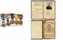 BELGIQUE, groupe de 5 décorations attribuées à Pierre Liégeois, avec sa carte des états de services de guerre du combattant 1940-1945: chevalier de l’...