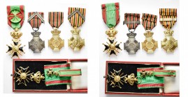 BELGIQUE, lot de 6 distinctions pour ancienneté de militaires: 3 croix militaires pour officiers, 2e classe en vermeil datant de la création dans son ...