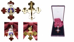 ESPAGNE, Ordre civil d’Alphonse X le Sage, ensemble de grand-croix (plaque, bijou, écharpe). Ecrin Cejalvo (Madrid). Avec brevet d’attribution en date...