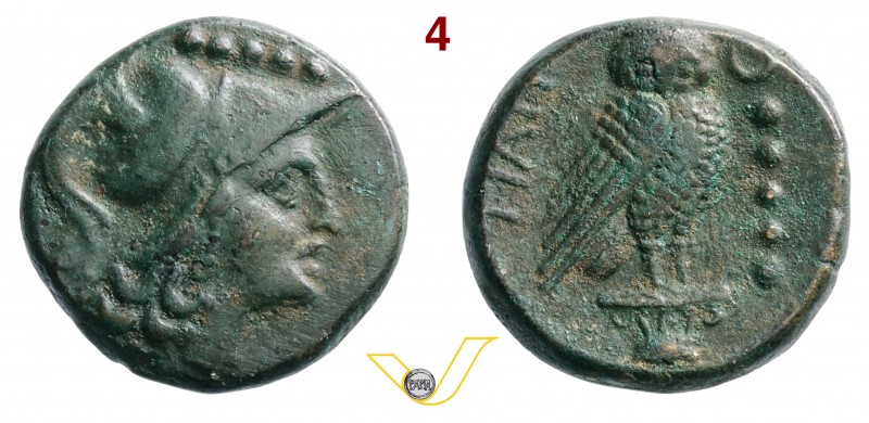 APULIA - Teate (225-200 a.C.) Quincunx. D/ Testa elmata di Athena R/ Civetta su ...