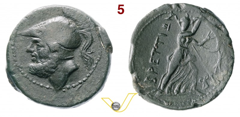 BRUTTIUM - Brettii (III Sec. a.C.) Ae 26 o Doppia Unità. D/ Testa elmata di Ares...
