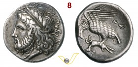 BRUTTIUM - Lokroi Epizephyrioi (dopo il 300 a.C.) Statere. D/ Testa laureata di Zeus R/ Aquila ghermisce una lepre; a destra un fulmine. SNG 522 H.N. ...
