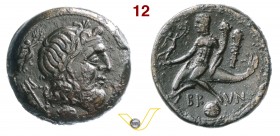 CALABRIA - Brundisium (215 a.C. circa) Oncia. D/ Testa laureata di Poseidone; dietro la Nike in volo che lo incorona e più in basso un tridente R/ Tar...