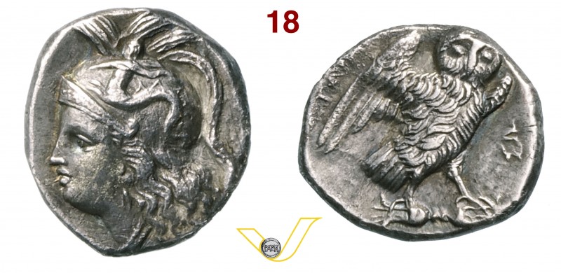 CALABRIA - Tarentum (280-272 a.C.) Dracma. D/ Testa elmata di Athena R/ Civetta ...