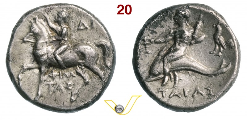 CALABRIA - Tarentum (272-235 a.C.) Nomos. D/ Efebo a cavallo R/ Taras su delfino...