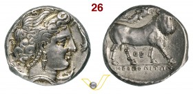 CAMPANIA - Neapolis (325-241 a.C.) Didracma. D/ Testa diademata di Ninfa fra quattro delfini R/ Toro androcefalo incoronato dalla Nike in volo. SNG AN...
