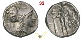 LUCANIA - Heraclea (330-325 a.C.) Didracma. D/ Testa elmata di Athena R/ Eracle con clava e pelle leonina; sul braccio una Civetta. SNG ANS 77 Mont. 2...