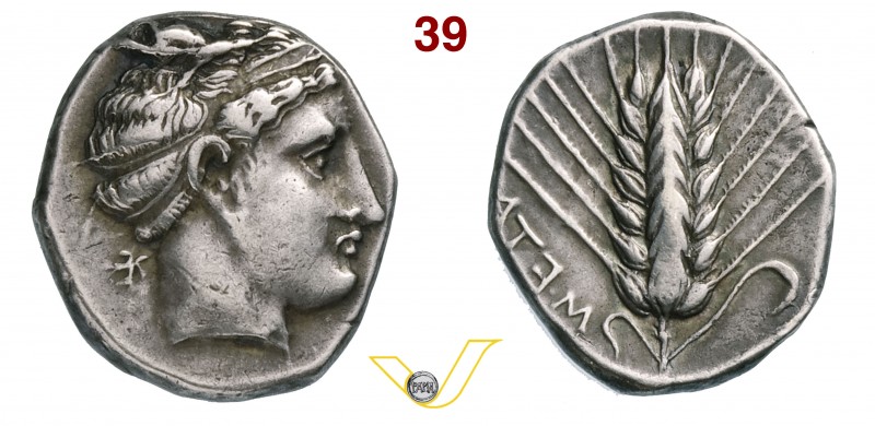 LUCANIA - Metapontum (390 a.C. circa) Statere. D/ Testa di Ninfa e dietro K R/ S...