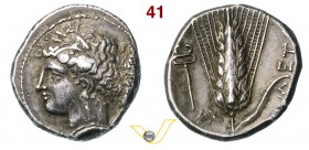 LUCANIA - Metapontum (340-330 a.C.) Statere. D/ Testa di Demetra R/ Spiga d'orzo, a s. un caduceo. SNG ANS - Mont. 2280 Ag g 7,88 • Ex Gorny, asta 146...