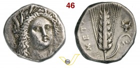 LUCANIA - Metapontum (330-290 a.C.) Statere. D/ Testa di Demetra di 3/4 R/ Spiga d'orzo; a d. un bucranio. SNG ANS 463 Noe C 2.2 Mont. 2278 Ag g 7,69 ...