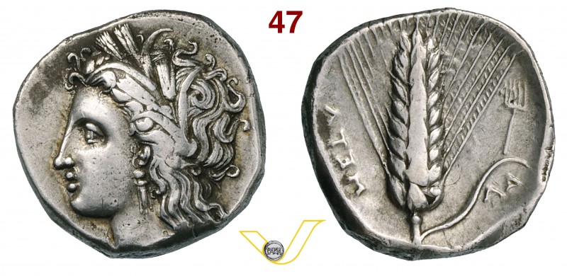 LUCANIA - Metapontum (330-290 a.C.) Statere. D/ Testa di Demetra R/ Spiga d'orzo...
