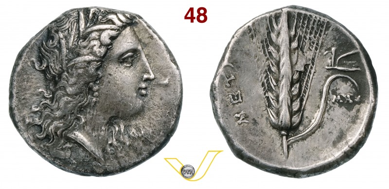 LUCANIA - Metapontum (330-280 a.C.) Statere. D/ Testa di Demetra R/ Spiga d'orzo...