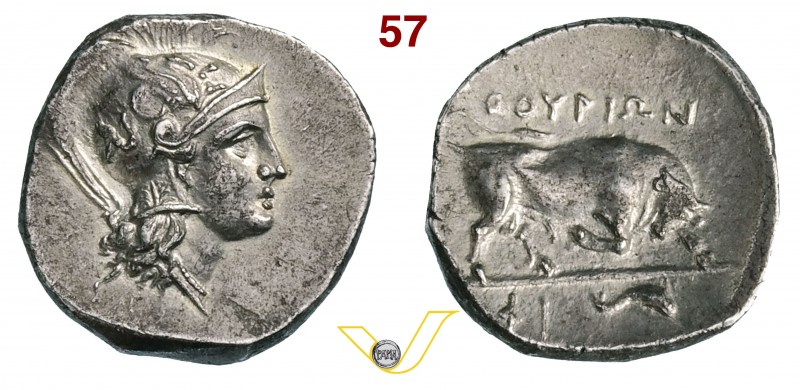 LUCANIA - Thurium (dopo il 280 a.C.) Statere. D/ Testa elmata di Athena R/ Toro ...