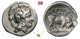 LUCANIA - Thurium (400-350 a.C.) Statere. D/ Testa elmata di Athena R/ Toro cozzante; all'esergo un pesce. SNG ANS 1054 Mont. 2783 Ag g 7,47 • Ex CNG,...