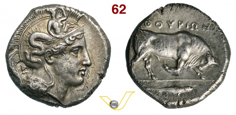 LUCANIA - Thurium (350-300 a.C.) Distatere. D/ Testa elmata di Athena R/ Toro co...