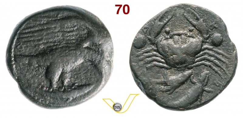 SICILIA - Agrigentum (420-406 a.C.) Hexas. D/ Aquila in volo con pesce fra gli a...