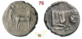 SICILIA - Gela (490-475 a.C.) Tetradracma. D/ Quadriga lenta condotta dalla Nike; in alto corona R/ Protome di toro androcefalo. Jenkins 462 Ag g 17,1...