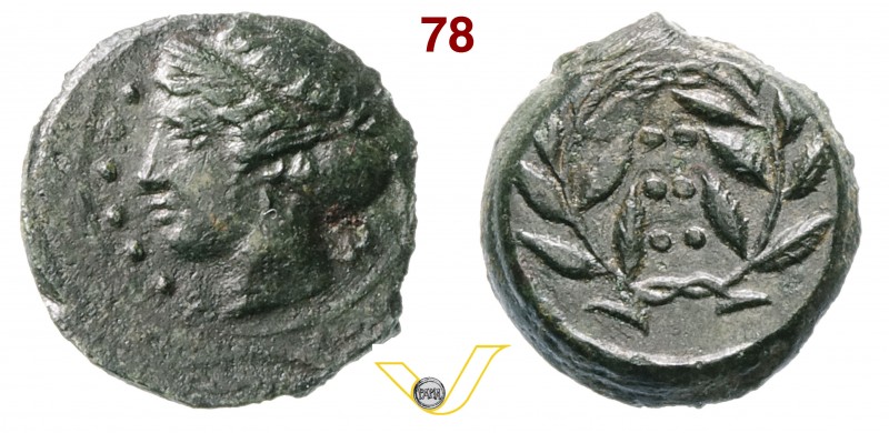SICILIA - Himera (420-407 a.C.) Ae 18. D/ Testa femminile R/ Sei globetti entro ...