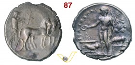 SICILIA - Selinunte (445-417 a.C.) Tetradracma. D/ Artemide e Apollo in quadriga R/ Dio fluviale Selinos con phiale e ramoscello; davanti altare e gal...