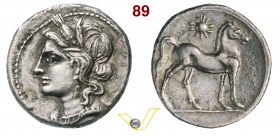 SICILIA - Siculo Puniche /215-205 a.C.) Emishekel (1/2 Shekel). D/ Testa di Core R/ Cavallo e in alto sole. SNG Cop. 359 e segg. Viola 44c Ag g 4,02 •...