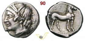SICILIA - Siculo Puniche (215-205 a.C.) 1/4 Shekel. D/ Testa di Core R/ Cavallo e in alto sole. SNG Cop. 369 Viola 26 (Locri ?) Ag g 1,93 • Ex Lanz, a...